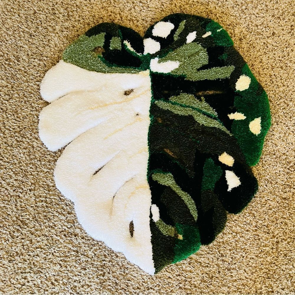 Handmade Custom Thai Constellation Variegated Monstera Tufted Rug - Picture 3 of 5